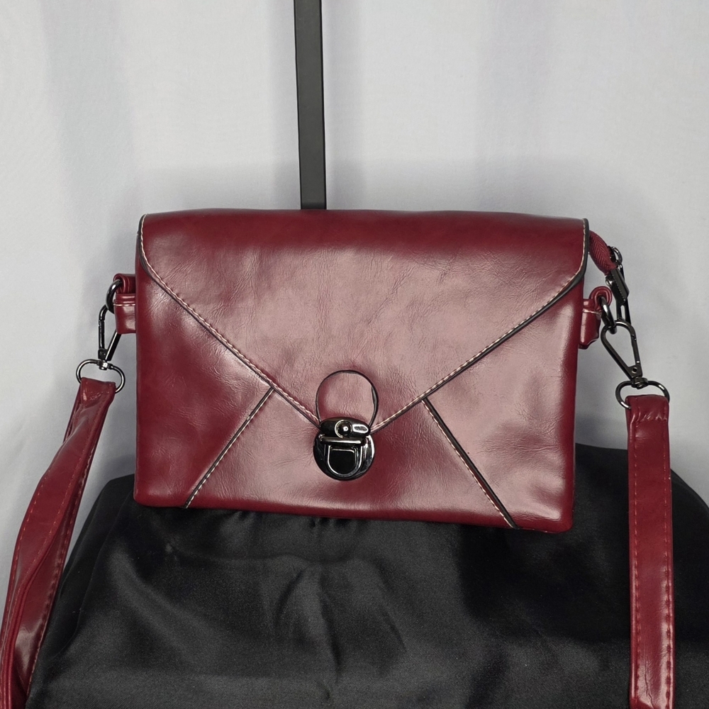 J Francis Burgundy Leather Crossbody Bag | Elegant Envelope Style